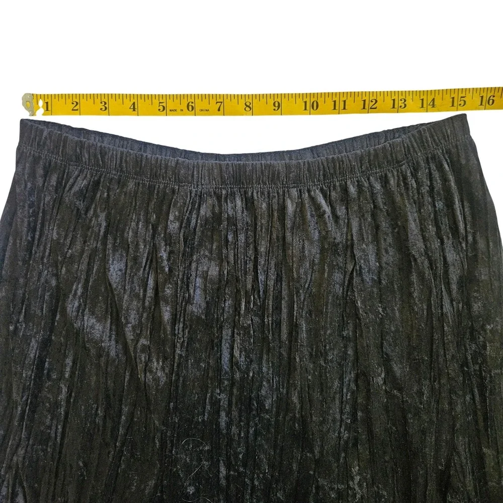Laura Ashley Black Crushed Velvet‎ Pleated Midi Skirt Whimsigoth Witchy M Petite